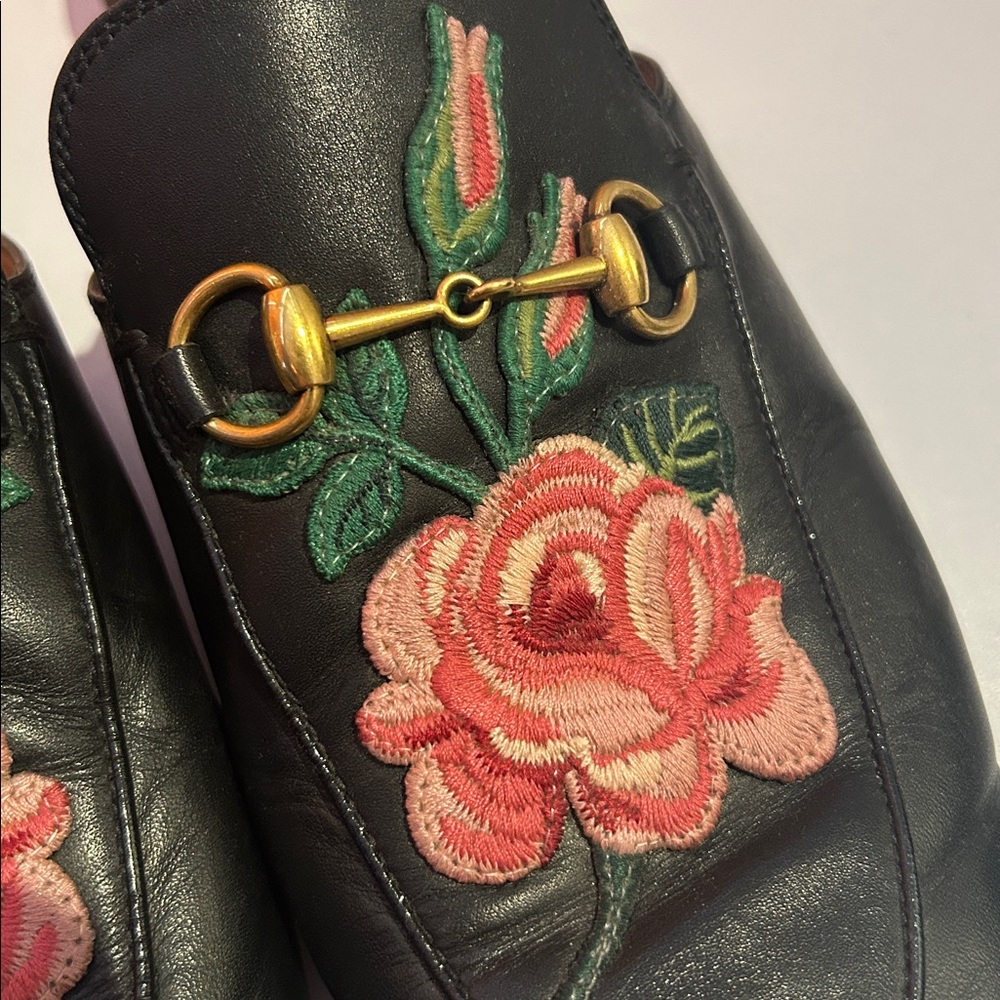 Black Floral Embroidered Women's Mules - Picture 4 of 8